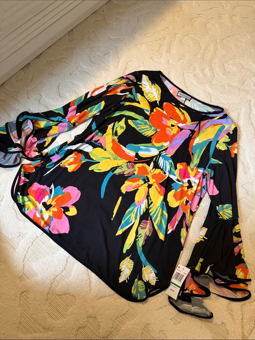 Floral Bell-Sleeve Blouse in Black Multi